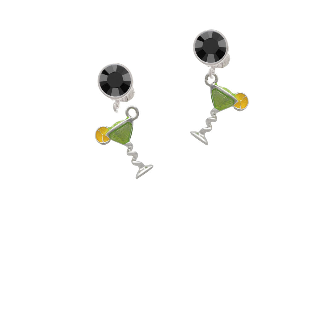 Tropical Drink - Lime Green Crystal Clip On Earrings Image 3