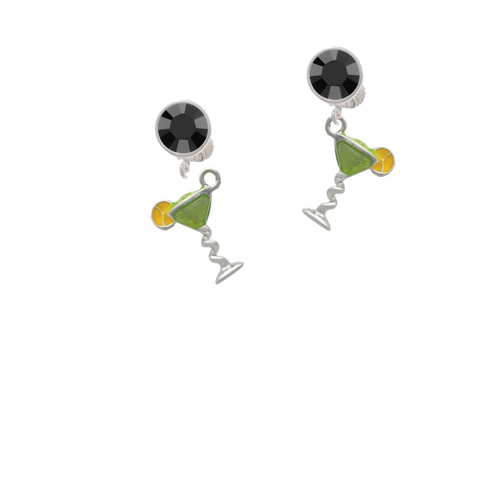 Tropical Drink - Lime Green Crystal Clip On Earrings Image 1