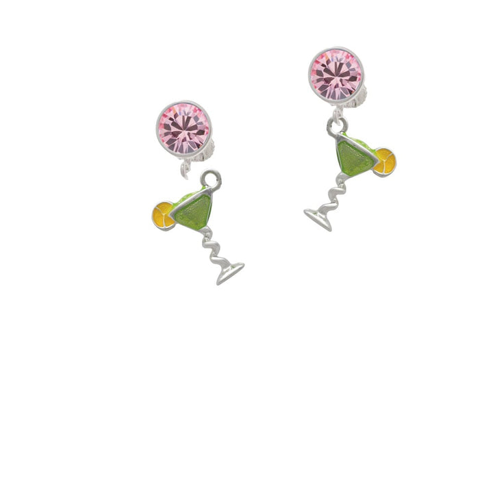 Tropical Drink - Lime Green Crystal Clip On Earrings Image 4