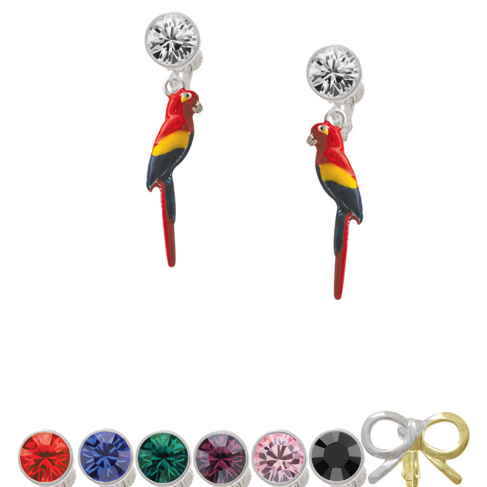 3-D Enamel Parrot Crystal Clip On Earrings Image 1