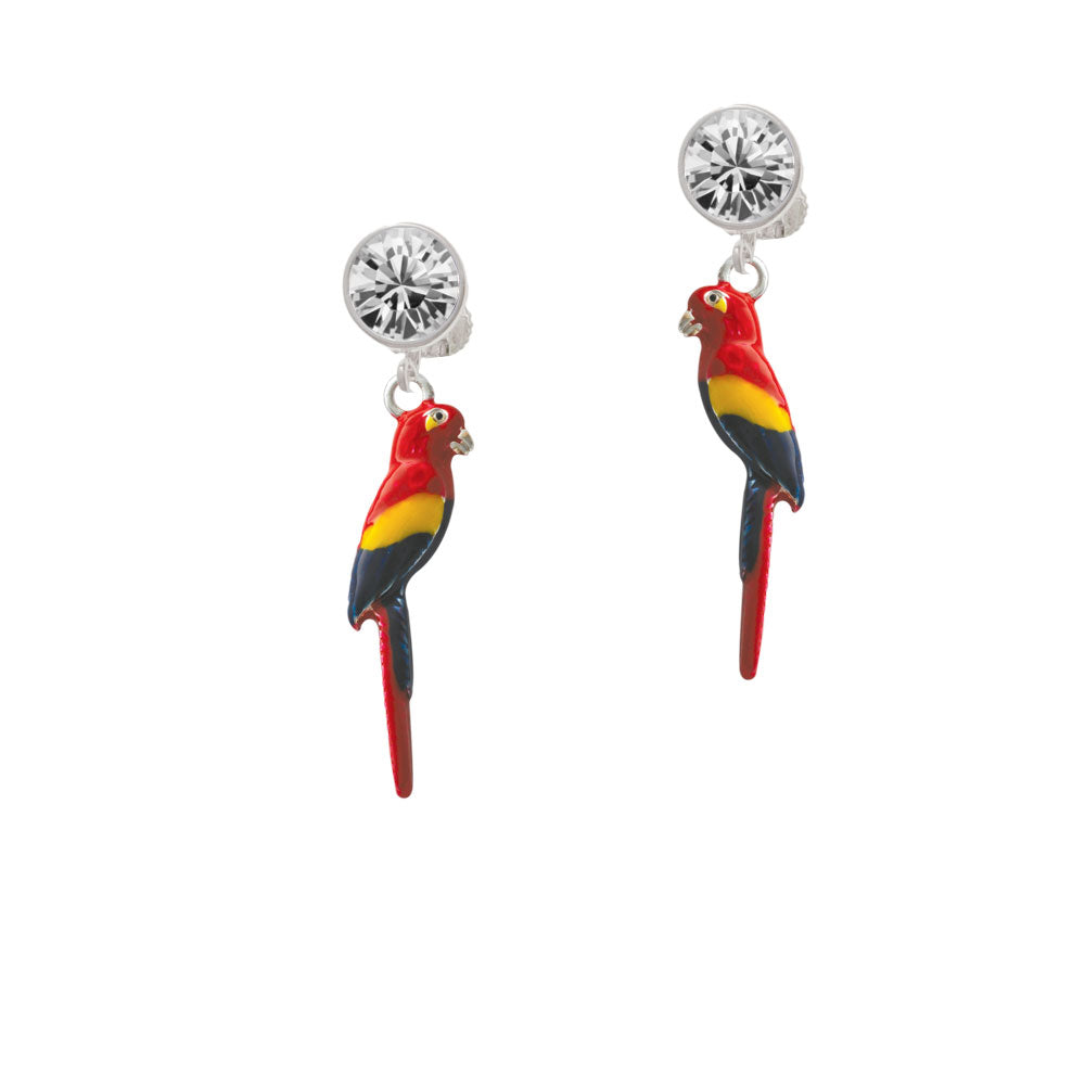 3-D Enamel Parrot Crystal Clip On Earrings Image 2