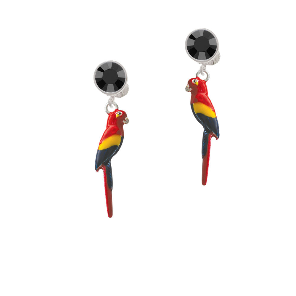 3-D Enamel Parrot Crystal Clip On Earrings Image 3