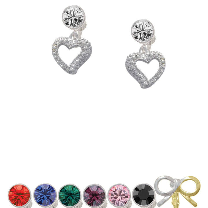 Textured Open Heart Crystal Clip On Earrings Image 1