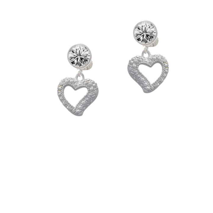 Textured Open Heart Crystal Clip On Earrings Image 2