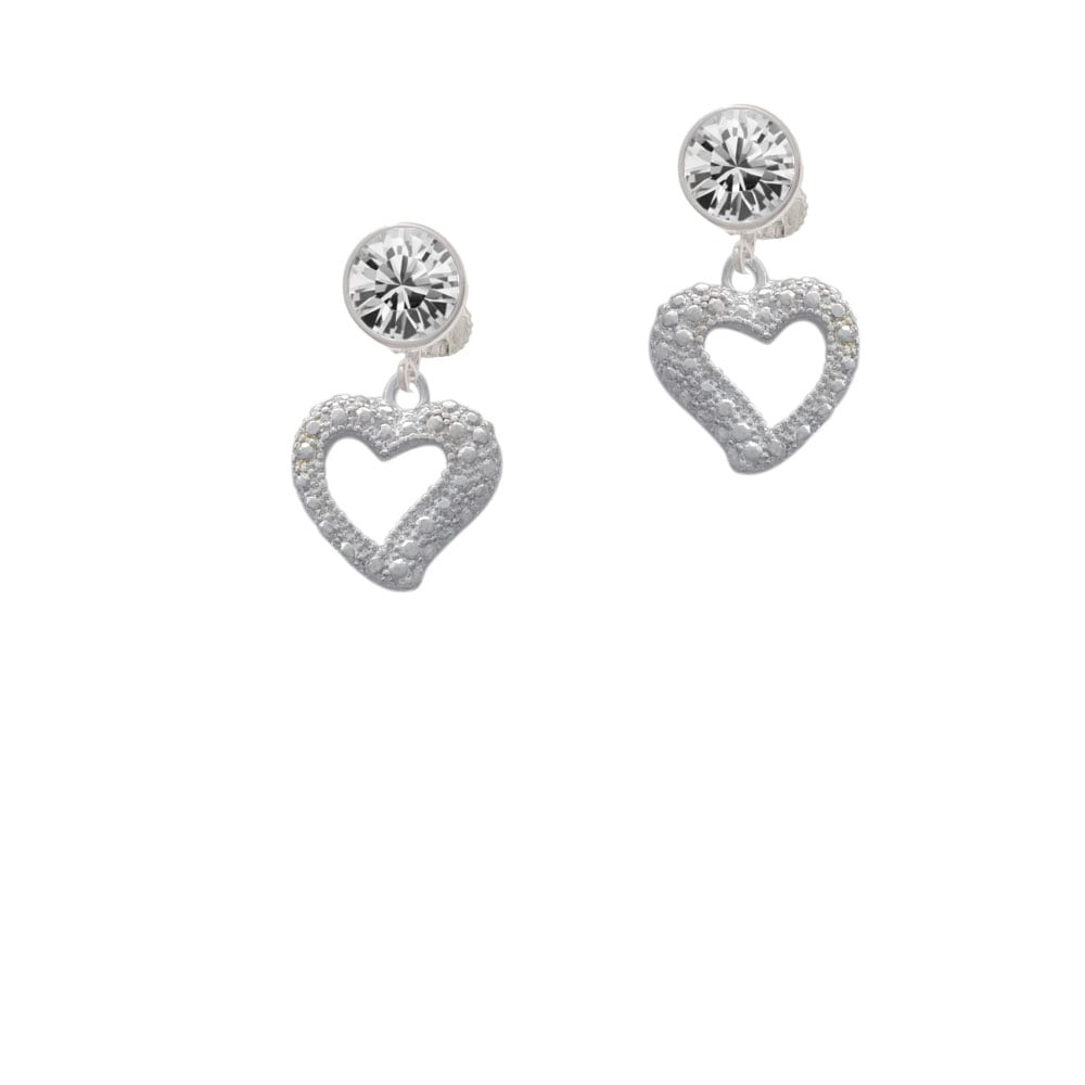 Textured Open Heart Crystal Clip On Earrings Image 1