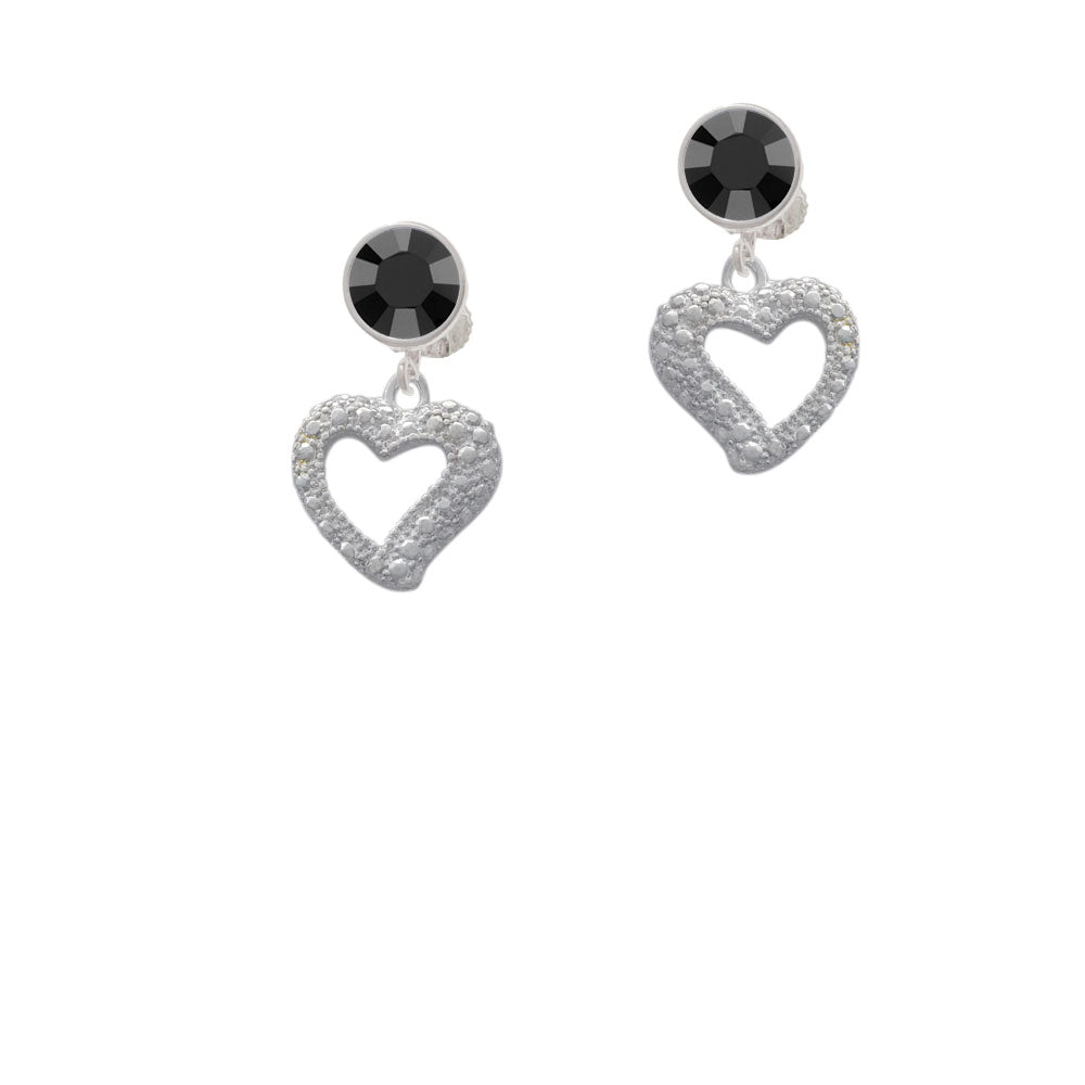 Textured Open Heart Crystal Clip On Earrings Image 3