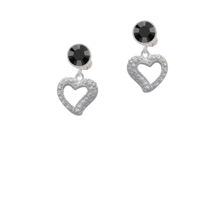 Textured Open Heart Crystal Clip On Earrings Image 3