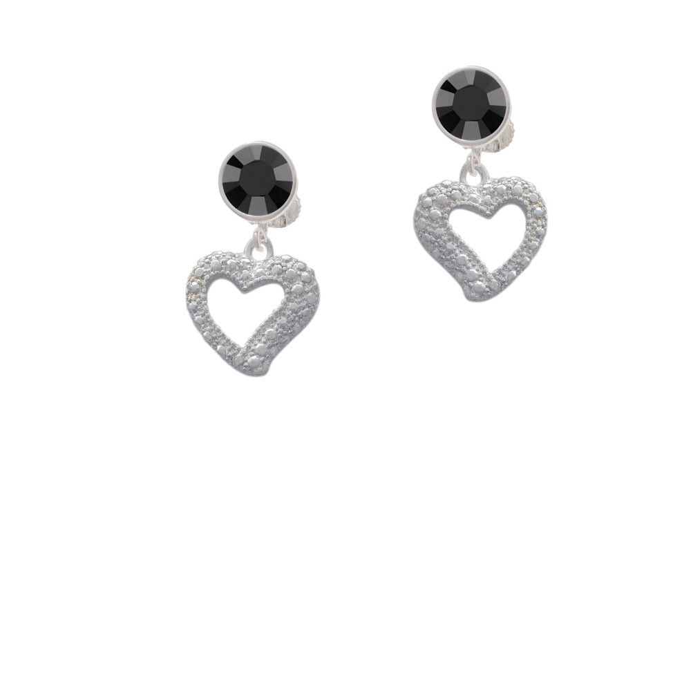 Textured Open Heart Crystal Clip On Earrings Image 1