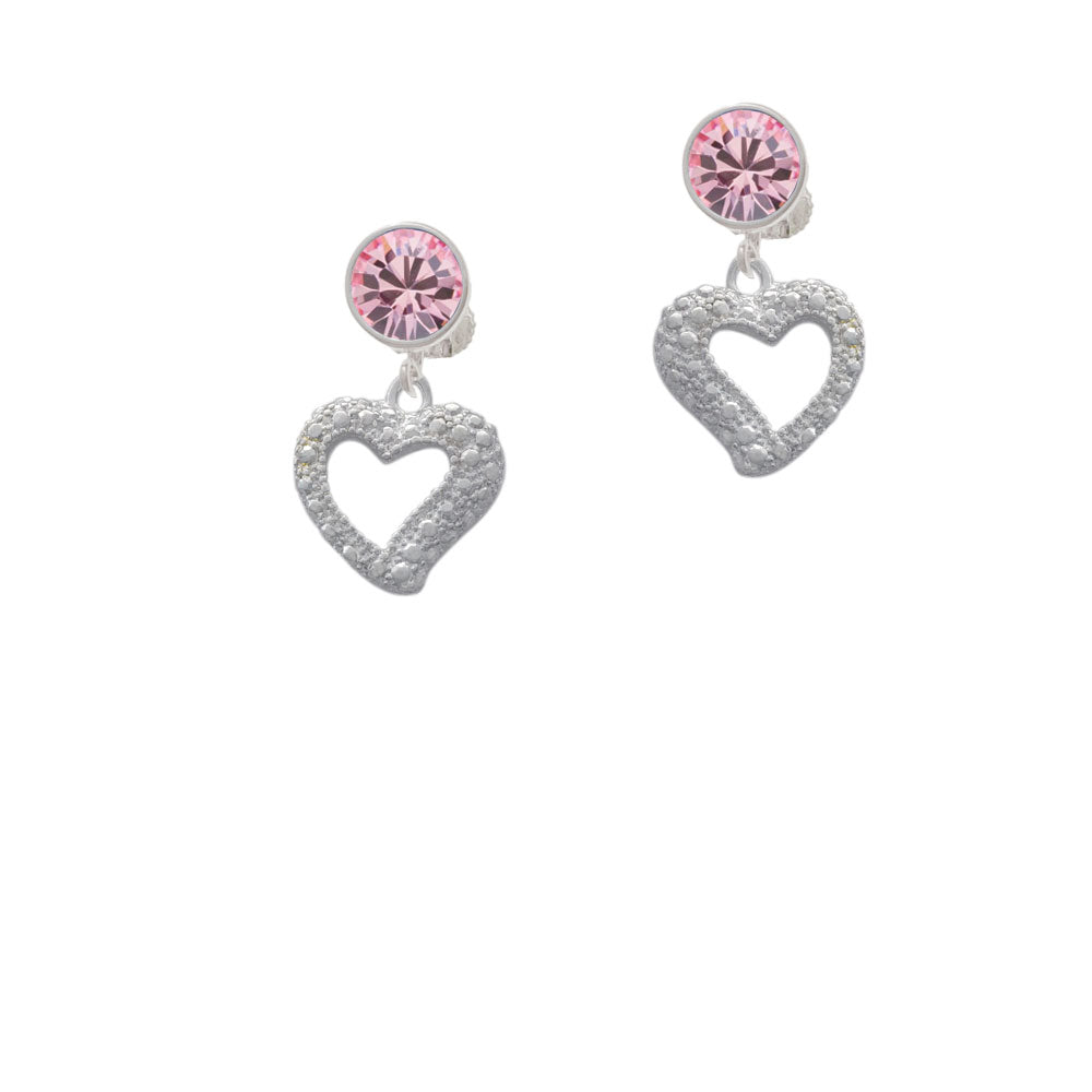 Textured Open Heart Crystal Clip On Earrings Image 4