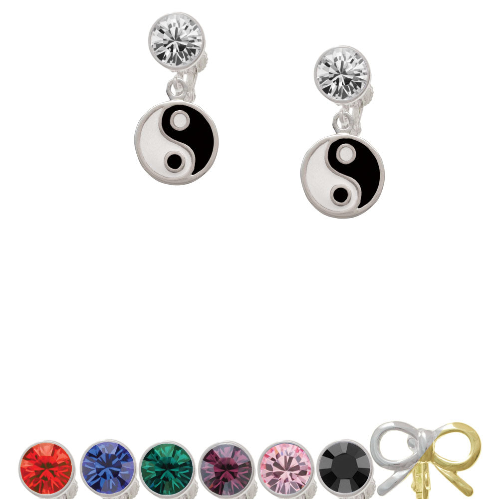 Enamel Yin and Yang Crystal Clip On Earrings Image 1