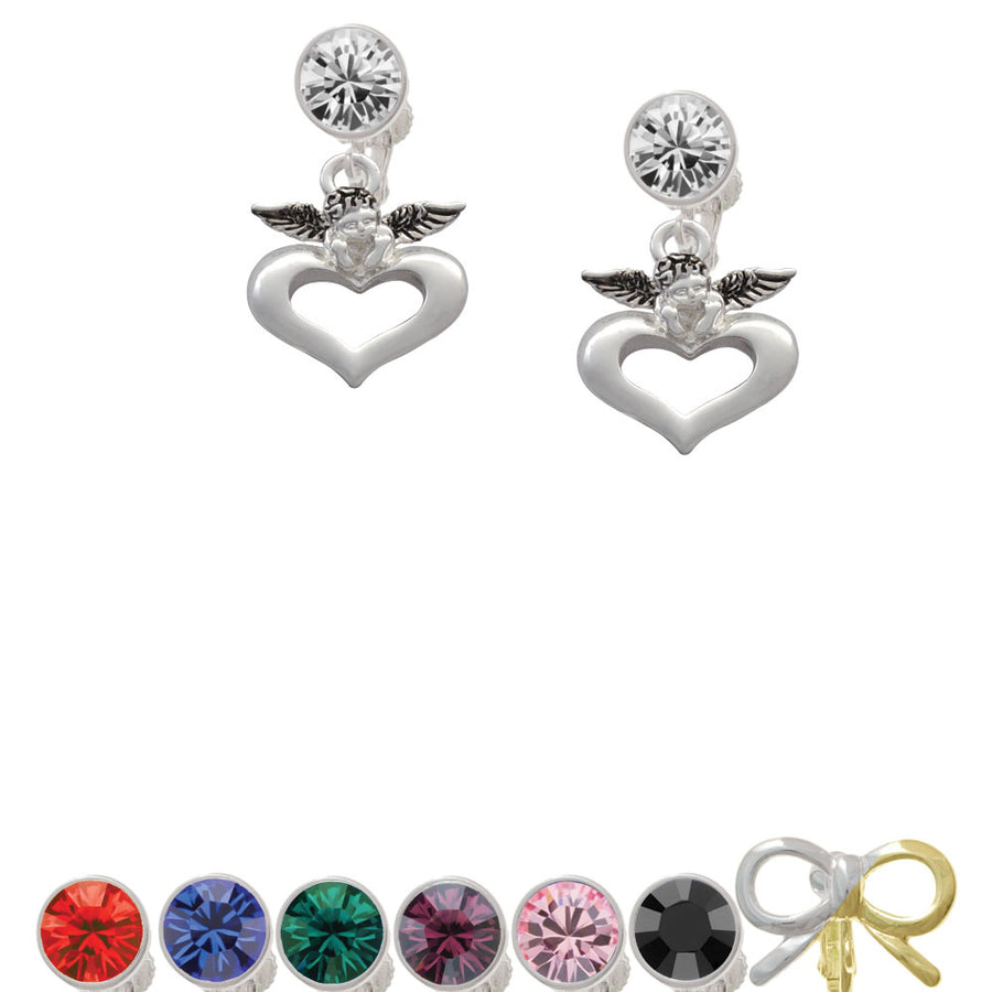 Guardian Angel over Heart Crystal Clip On Earrings Image 1