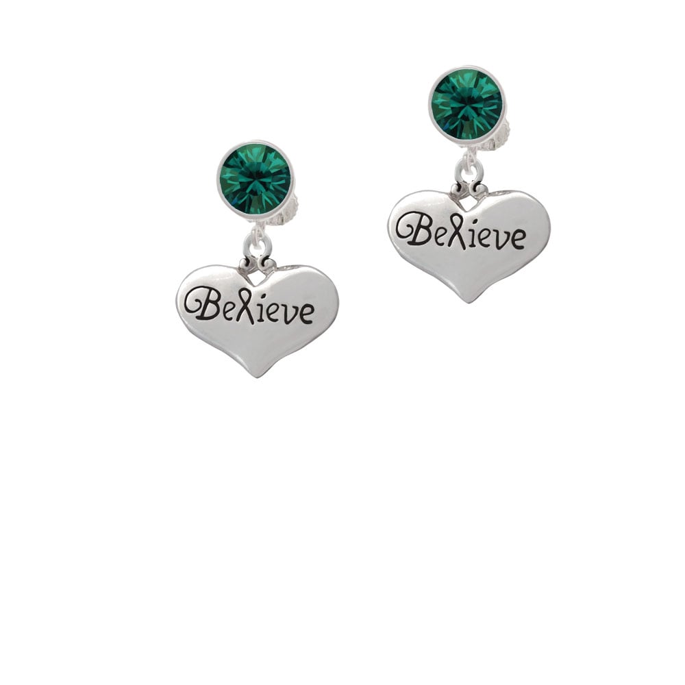 Large Believe with Ribbon Heart Crystal Clip On Earrings Image 6