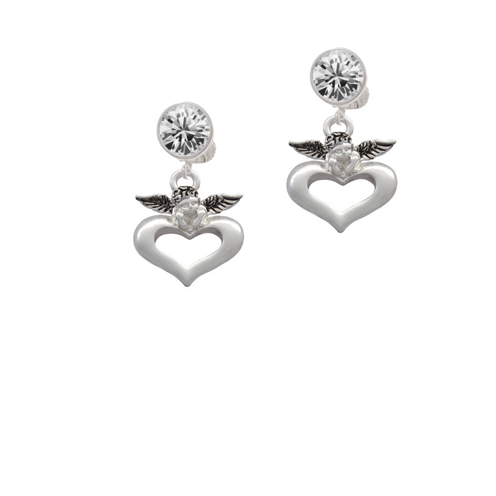 Guardian Angel over Heart Crystal Clip On Earrings Image 2