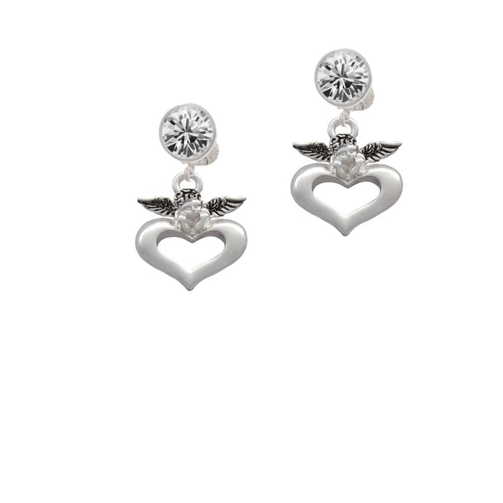 Guardian Angel over Heart Crystal Clip On Earrings Image 1