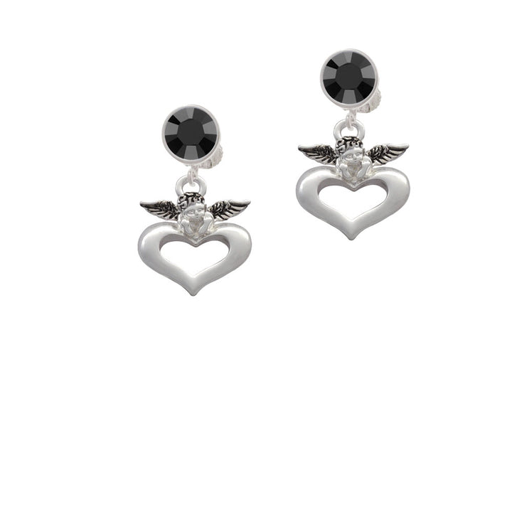 Guardian Angel over Heart Crystal Clip On Earrings Image 3