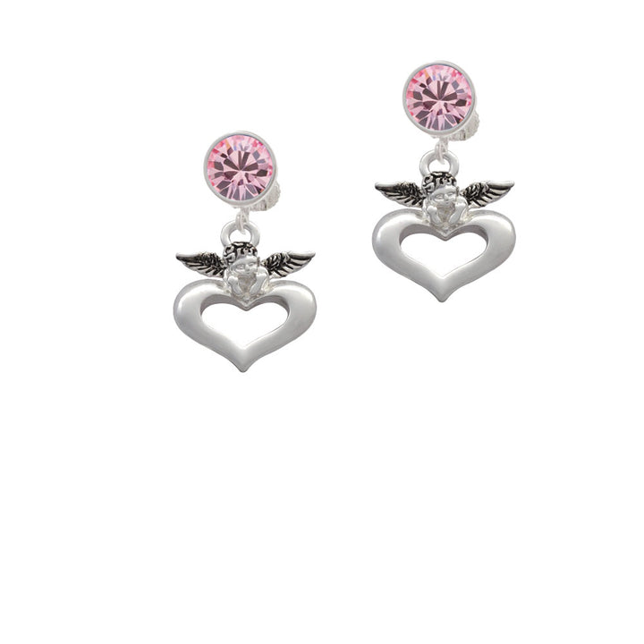 Guardian Angel over Heart Crystal Clip On Earrings Image 4