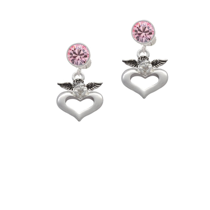 Guardian Angel over Heart Crystal Clip On Earrings Image 1