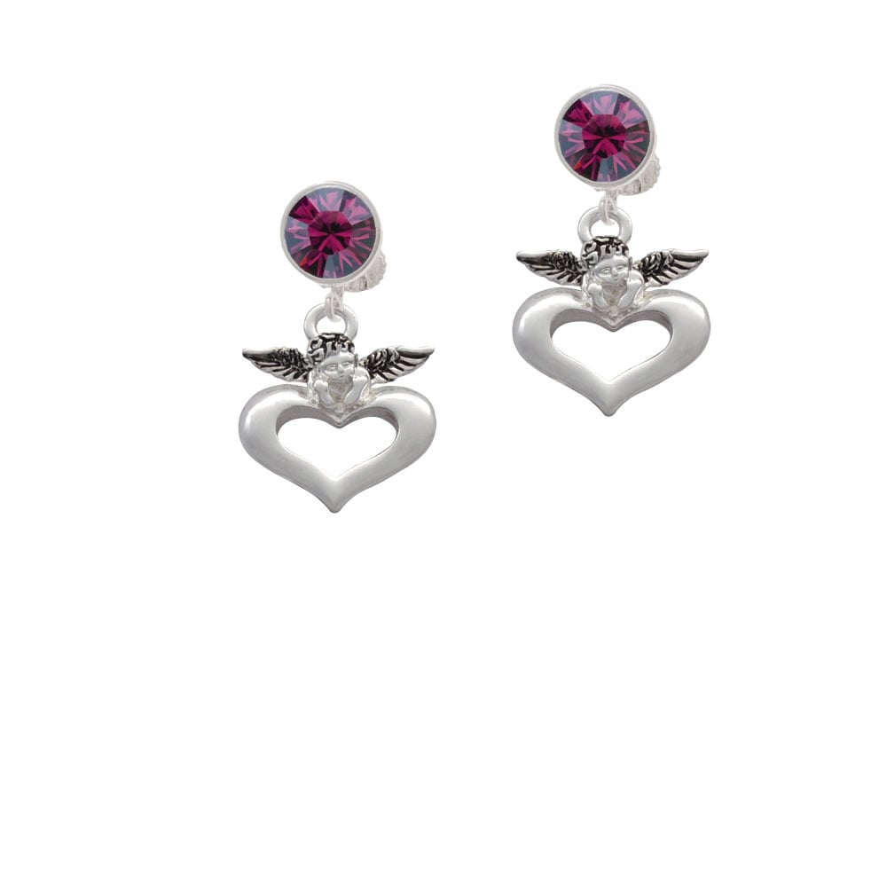 Guardian Angel over Heart Crystal Clip On Earrings Image 1