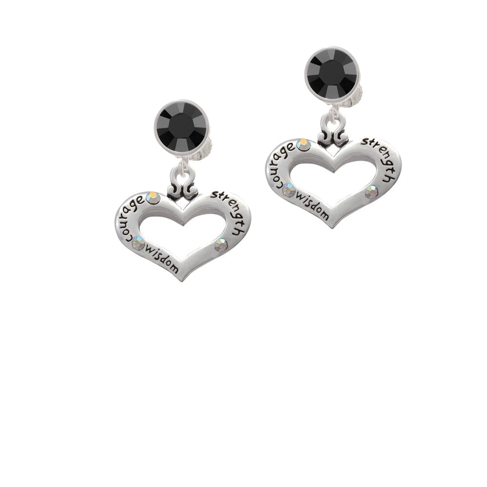 Heart with 3 AB Crystals - Courage Strength Wisdom Crystal Clip On Earrings Image 3