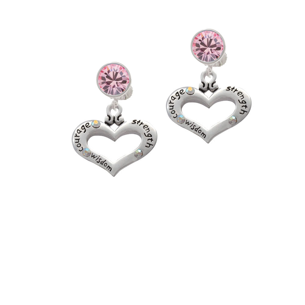 Heart with 3 AB Crystals - Courage Strength Wisdom Crystal Clip On Earrings Image 4