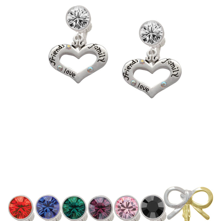 Heart with 3 AB Crystals - Friends Family Love Crystal Clip On Earrings Image 1