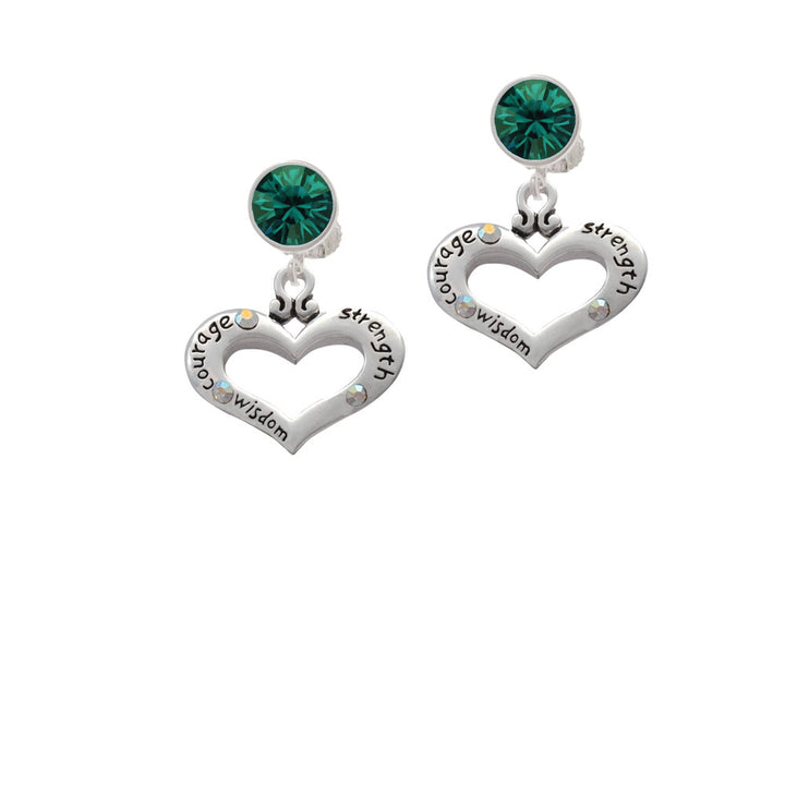 Heart with 3 AB Crystals - Courage Strength Wisdom Crystal Clip On Earrings Image 6