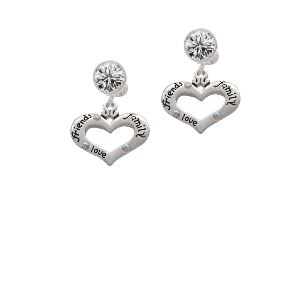 Heart with 3 AB Crystals - Friends Family Love Crystal Clip On Earrings Image 2