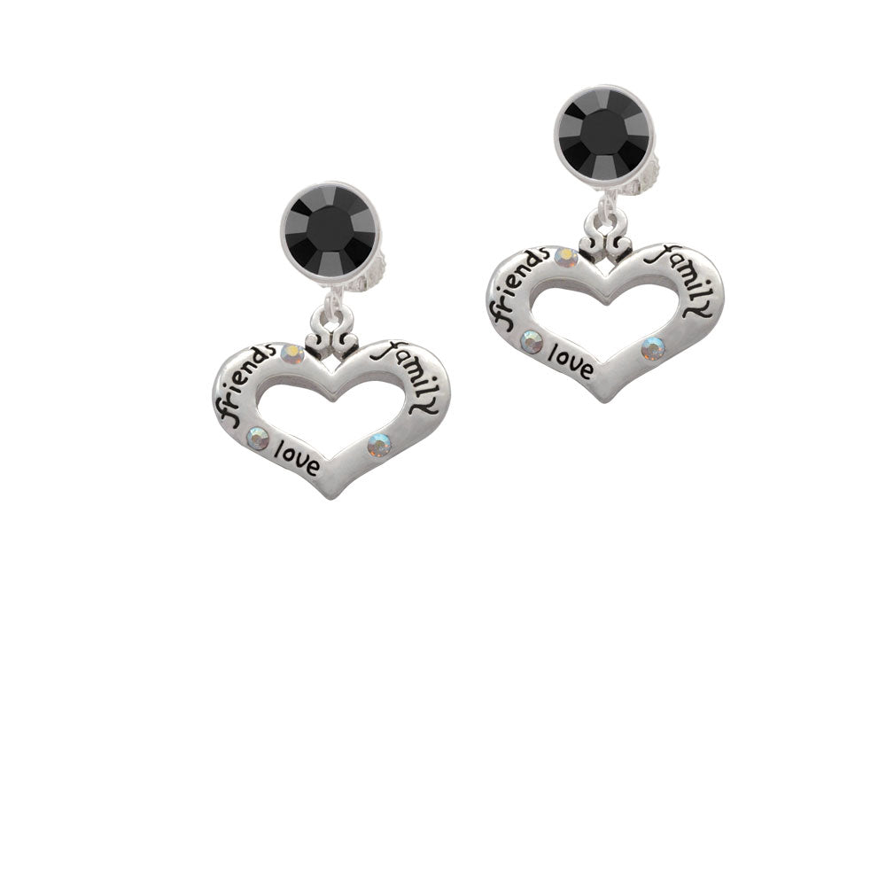 Heart with 3 AB Crystals - Friends Family Love Crystal Clip On Earrings Image 3