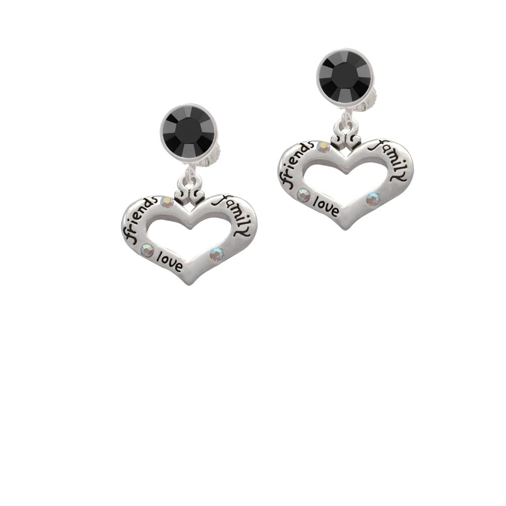 Heart with 3 AB Crystals - Friends Family Love Crystal Clip On Earrings Image 1