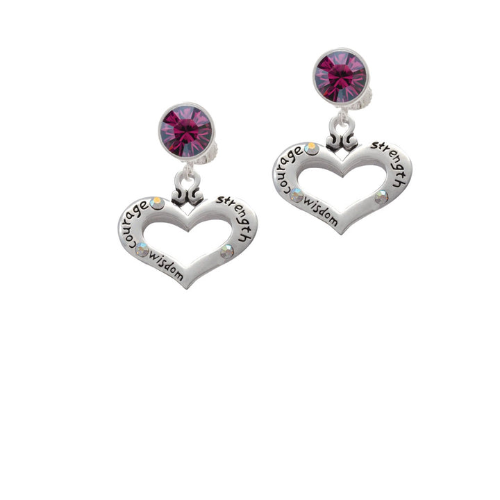 Heart with 3 AB Crystals - Courage Strength Wisdom Crystal Clip On Earrings Image 8