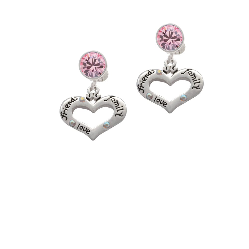 Heart with 3 AB Crystals - Friends Family Love Crystal Clip On Earrings Image 1