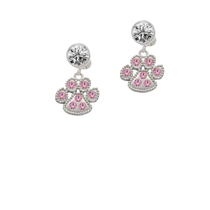 Large Paw with Light Pink Crystals Crystal Clip On Earrings Image 2