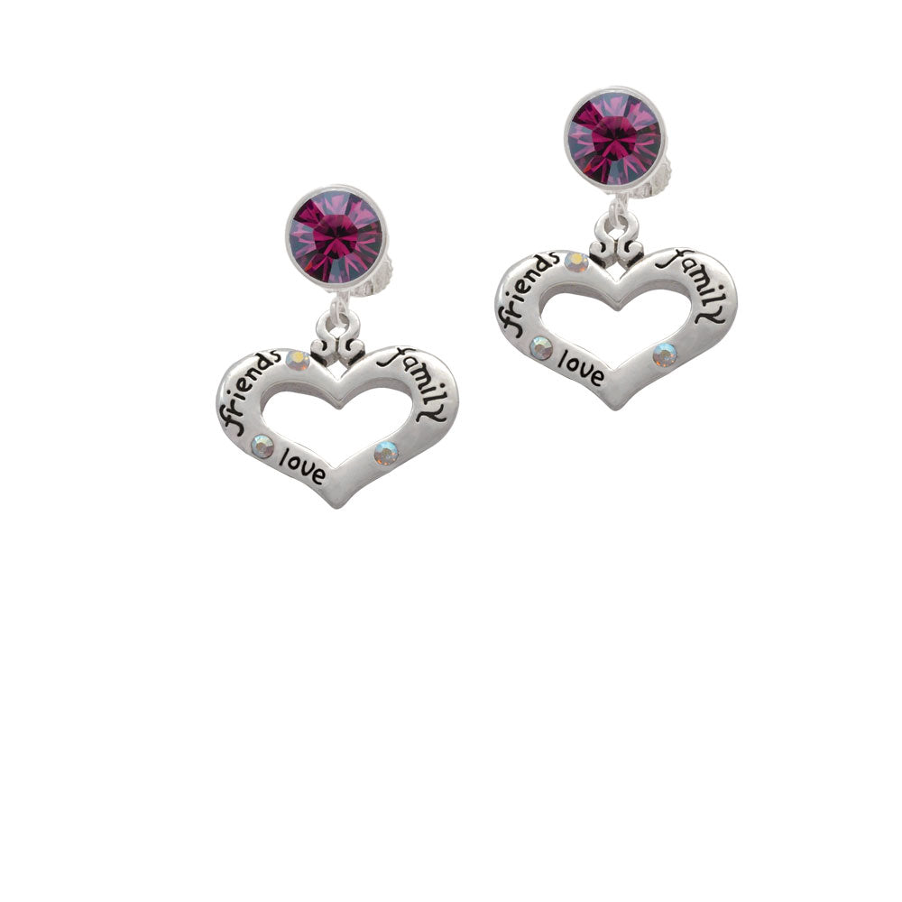 Heart with 3 AB Crystals - Friends Family Love Crystal Clip On Earrings Image 8