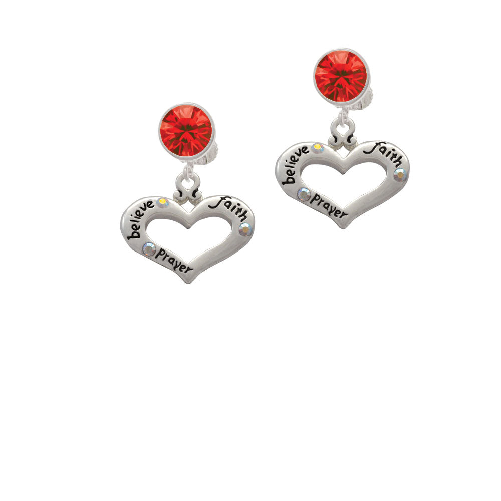 Heart with 3 AB Crystals - Believe Faith Prayer Crystal Clip On Earrings Image 4