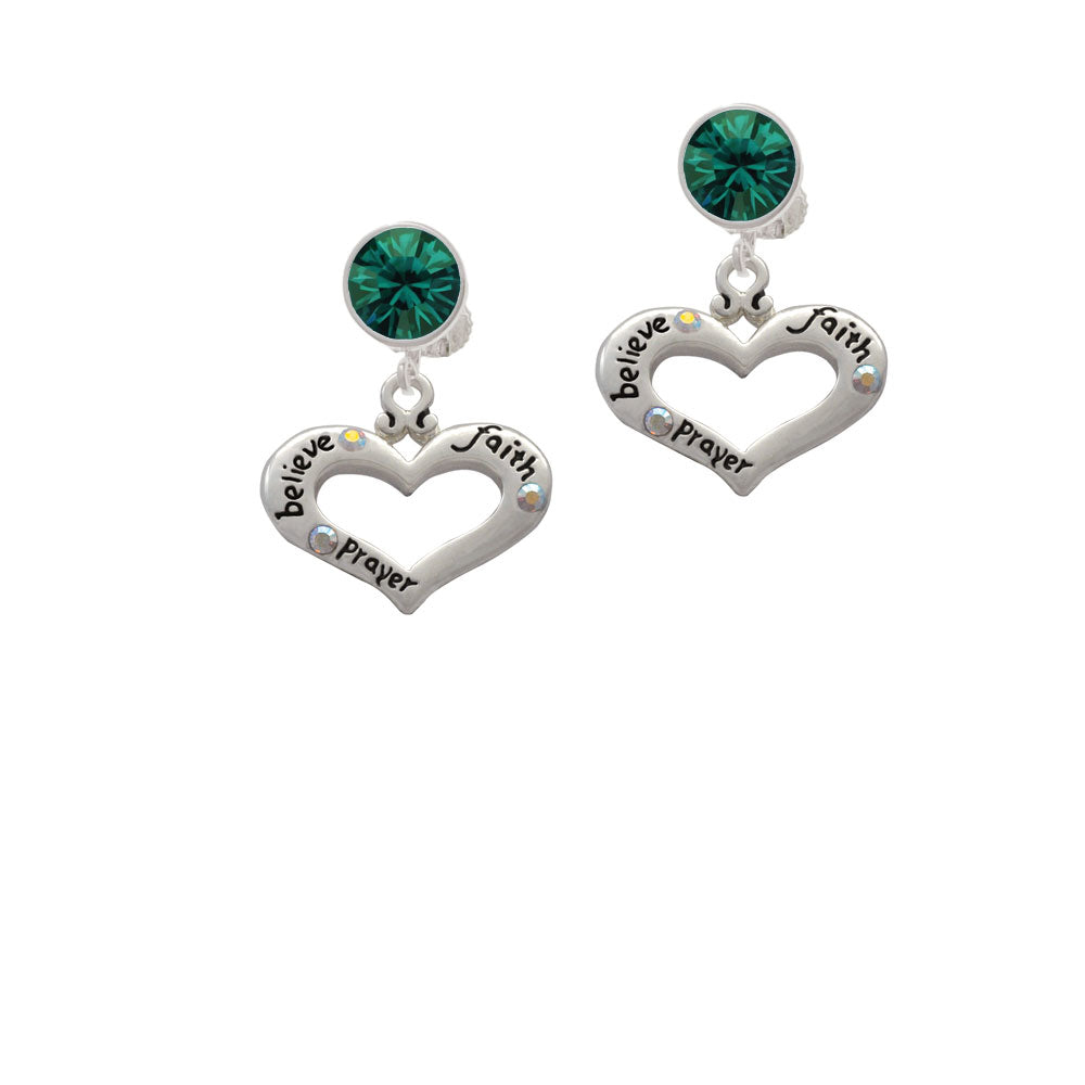 Heart with 3 AB Crystals - Believe Faith Prayer Crystal Clip On Earrings Image 6