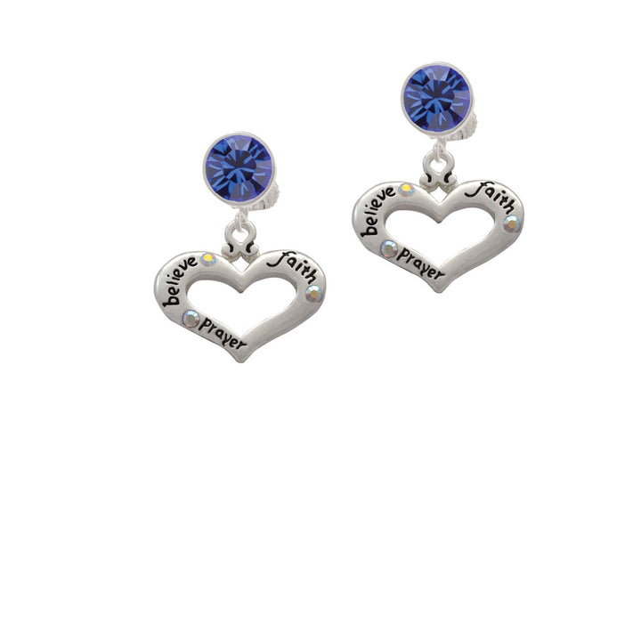 Heart with 3 AB Crystals - Believe Faith Prayer Crystal Clip On Earrings Image 7