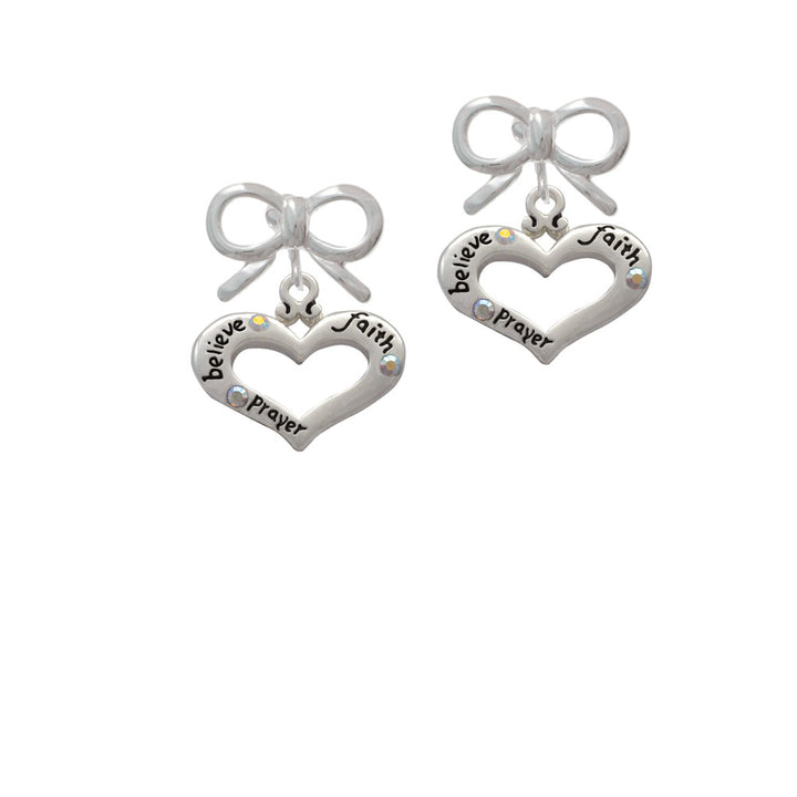 Heart with 3 AB Crystals - Believe Faith Prayer Crystal Clip On Earrings Image 9