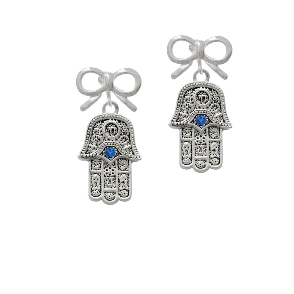 Hamsa Hand with Blue Crystal Crystal Clip On Earrings Image 9