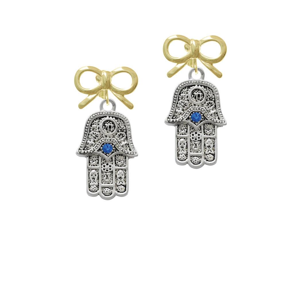 Hamsa Hand with Blue Crystal Crystal Clip On Earrings Image 10