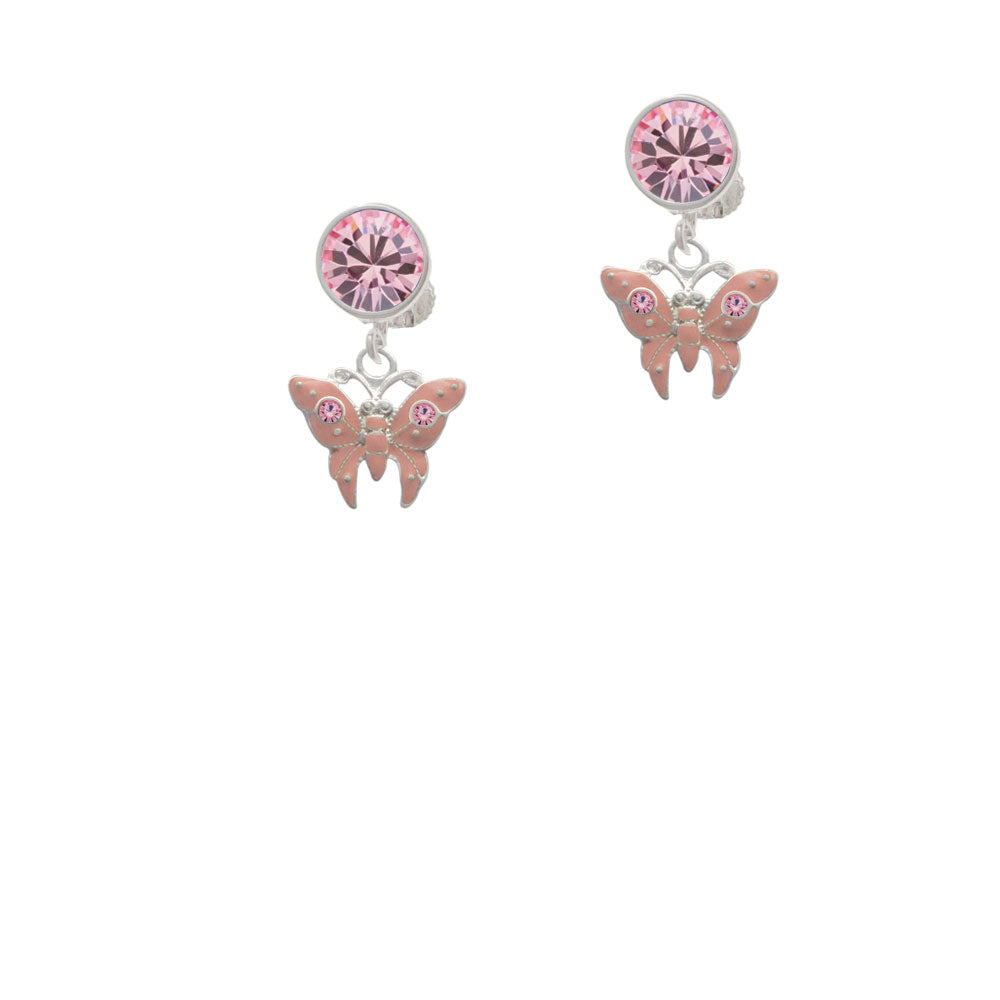 Pink Butterfly with 2 Pink Crystals Crystal Clip On Earrings Image 4