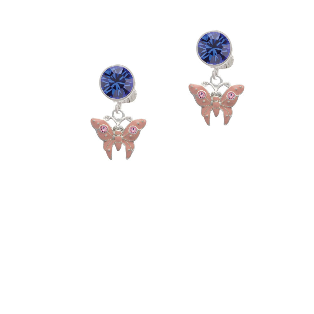 Pink Butterfly with 2 Pink Crystals Crystal Clip On Earrings Image 7