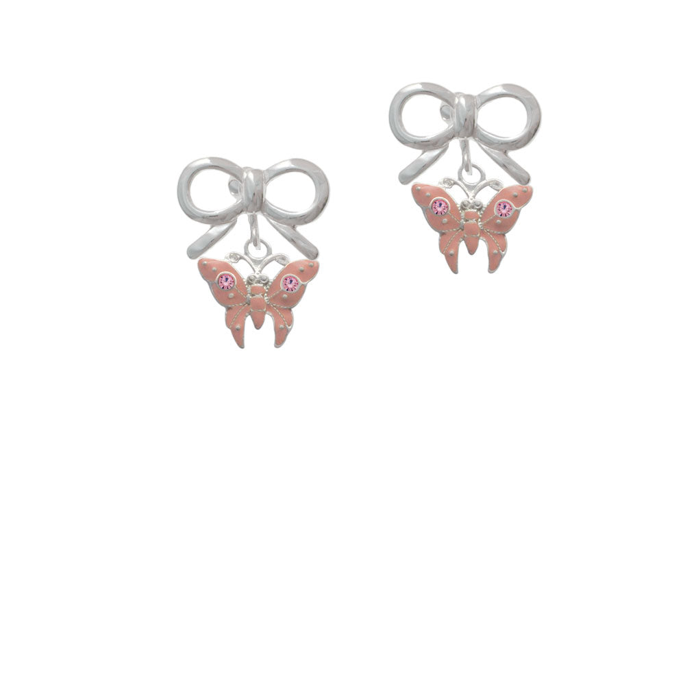 Pink Butterfly with 2 Pink Crystals Crystal Clip On Earrings Image 9