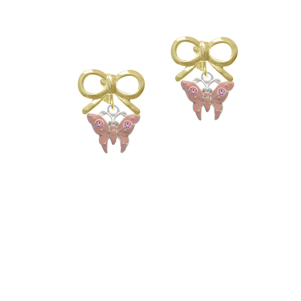 Pink Butterfly with 2 Pink Crystals Crystal Clip On Earrings Image 10