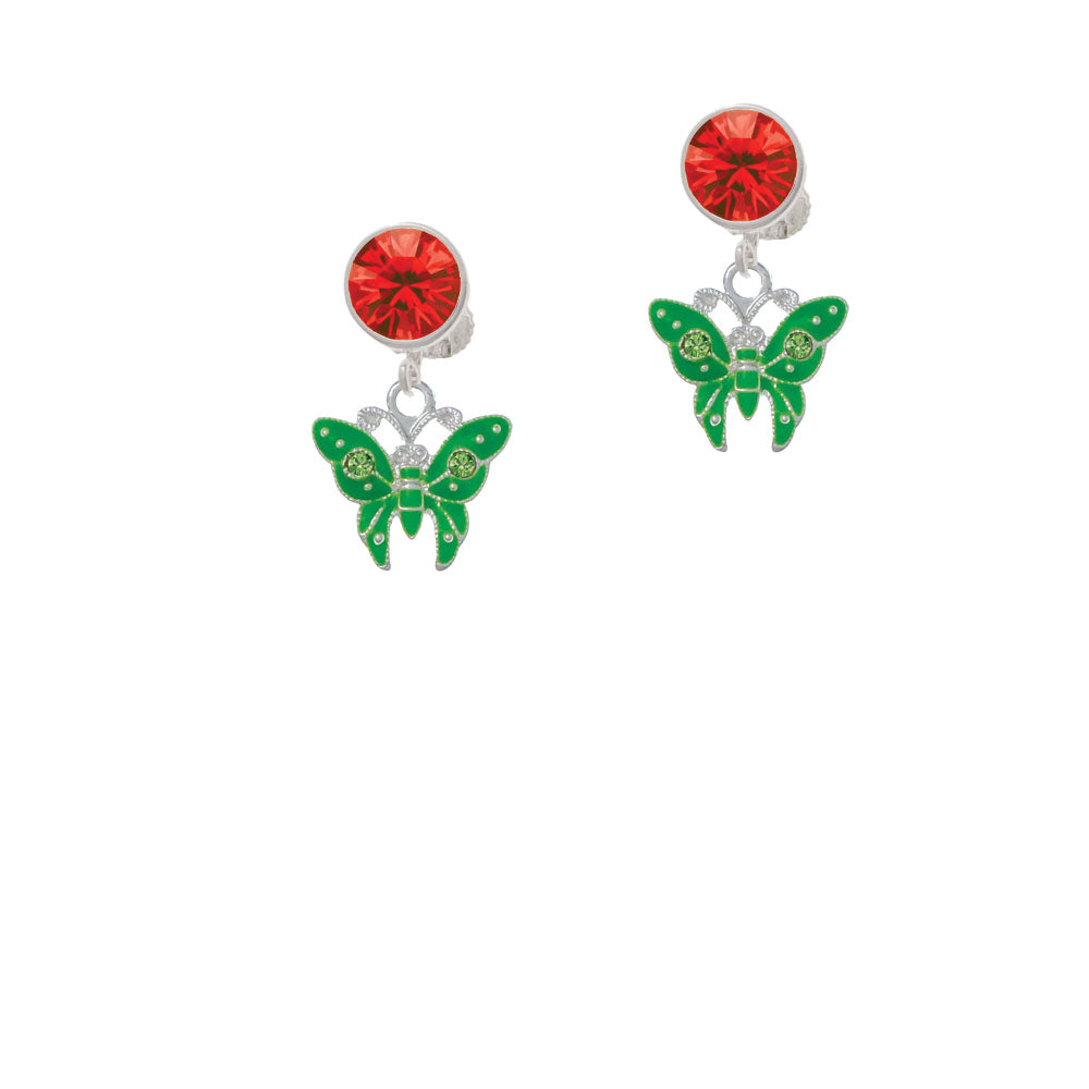 Lime Green Butterfly with 2 Lime Green Crystals Crystal Clip On Earrings Image 4