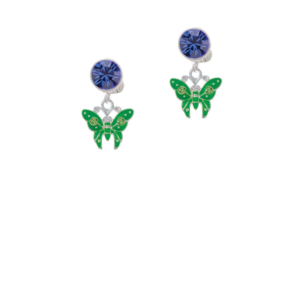 Lime Green Butterfly with 2 Lime Green Crystals Crystal Clip On Earrings Image 7