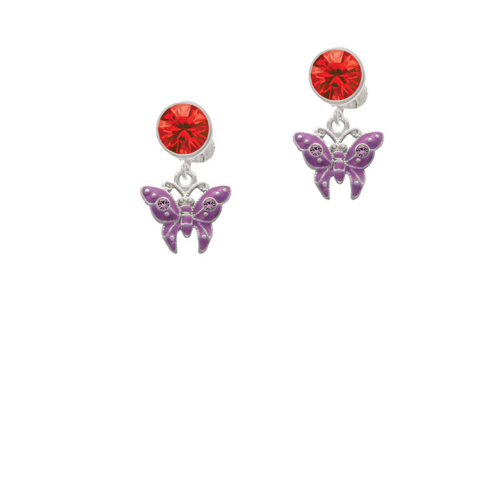 Hot Purple Butterfly with 2 Crystals Crystal Clip On Earrings Image 4