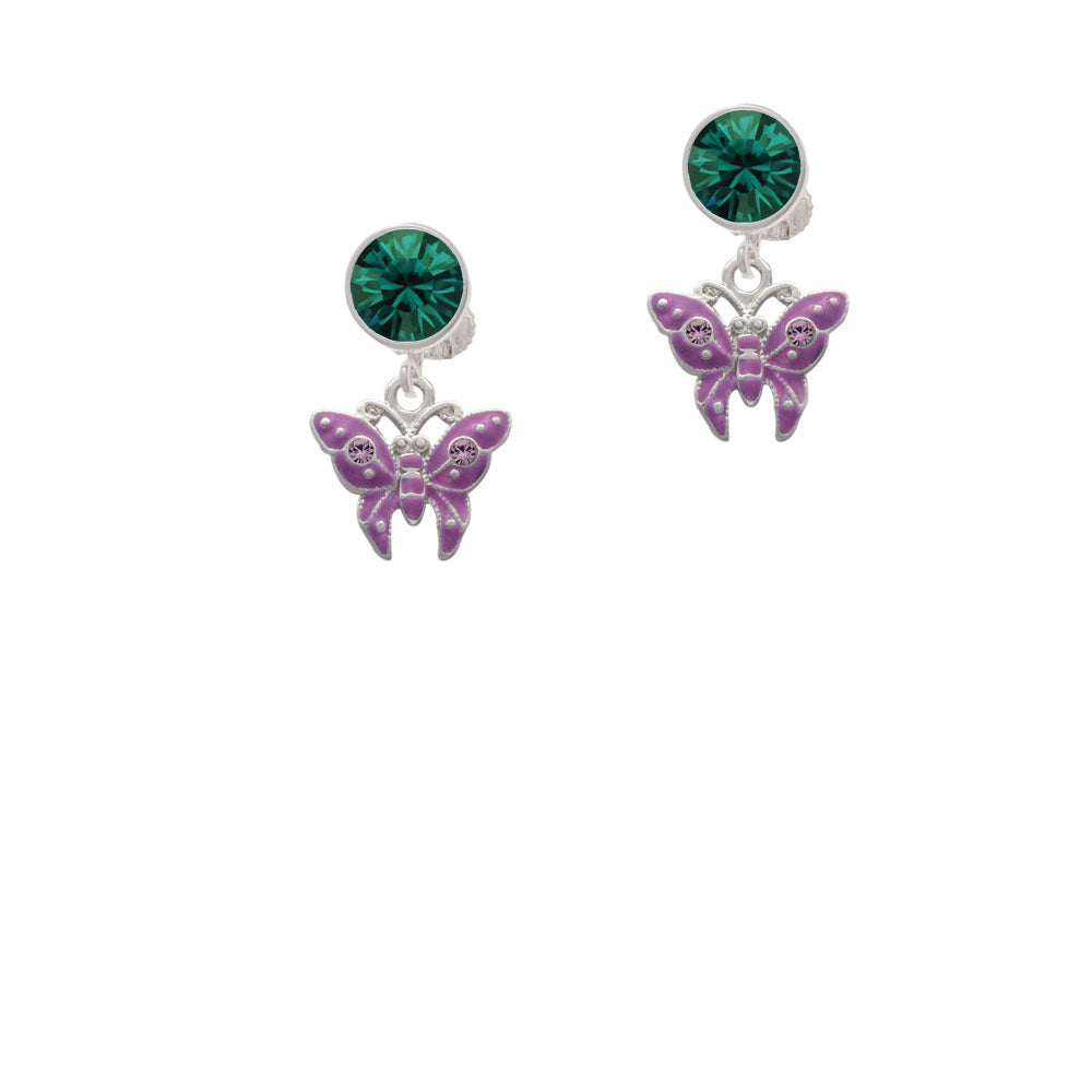 Hot Purple Butterfly with 2 Crystals Crystal Clip On Earrings Image 6