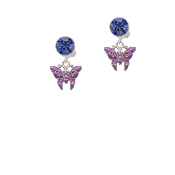 Hot Purple Butterfly with 2 Crystals Crystal Clip On Earrings Image 7