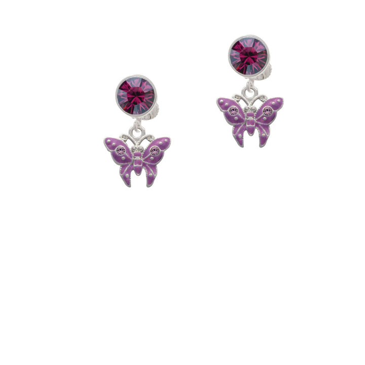 Hot Purple Butterfly with 2 Crystals Crystal Clip On Earrings Image 8