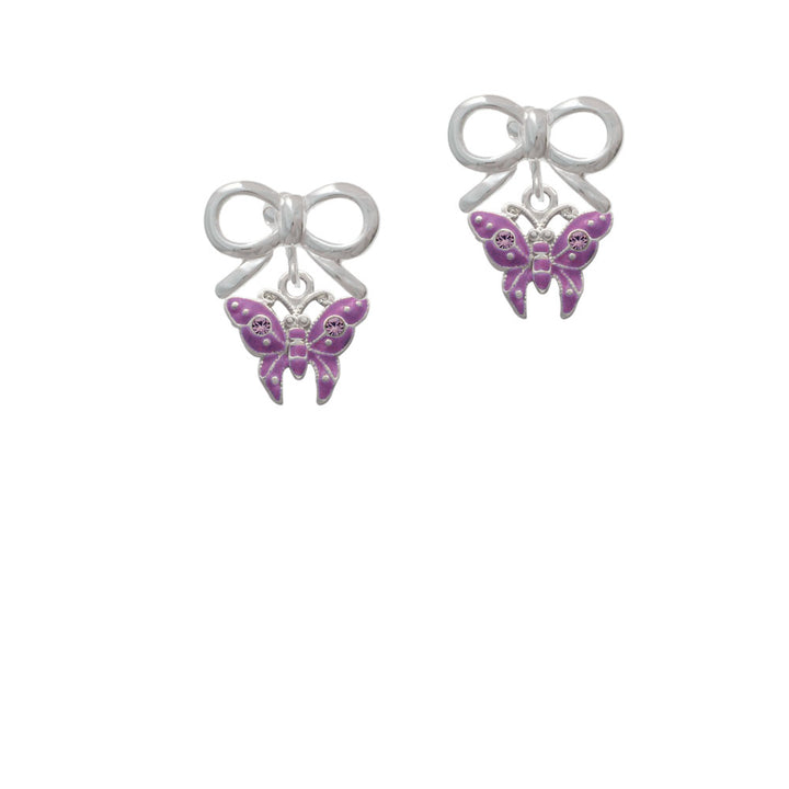 Hot Purple Butterfly with 2 Crystals Crystal Clip On Earrings Image 9